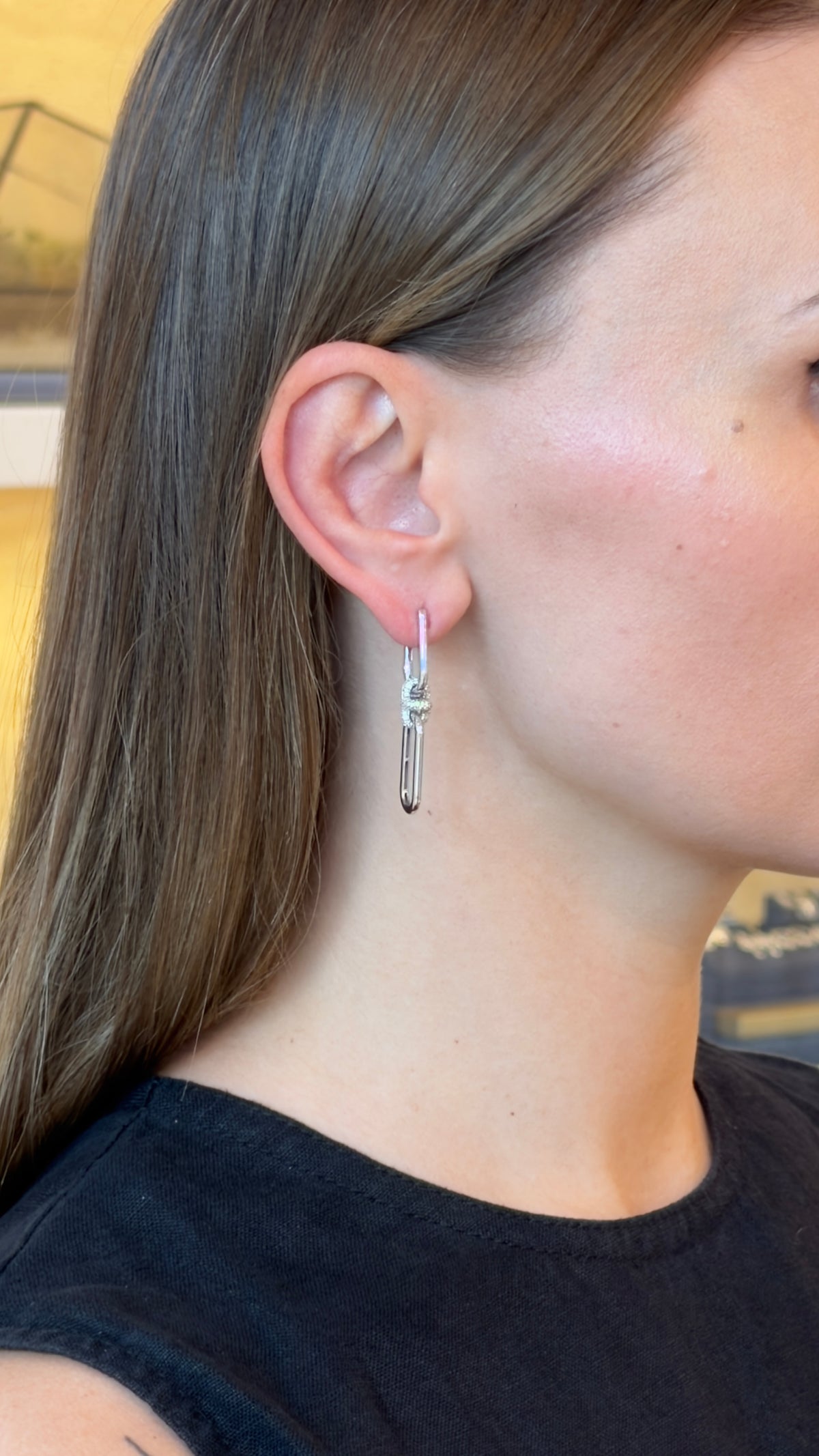 Contemporary Diamond Chain-Link Dangle Earrings - additional view
