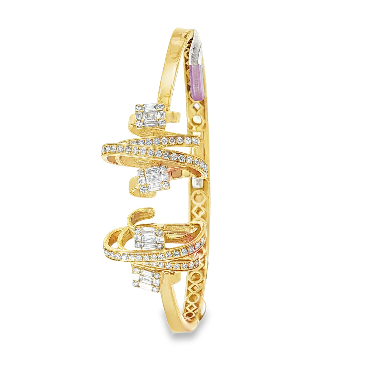 Diamond Link Yellow Gold Bangle angled view