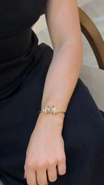 Oval Diamond Station Yellow Gold Bangle - additional view