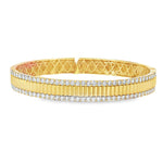 Ribbed Diamond Yellow Gold Bangle front view