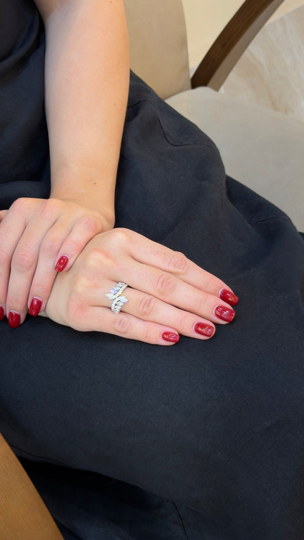 Delicate Marquise Diamond Leaf Open Ring - additional view