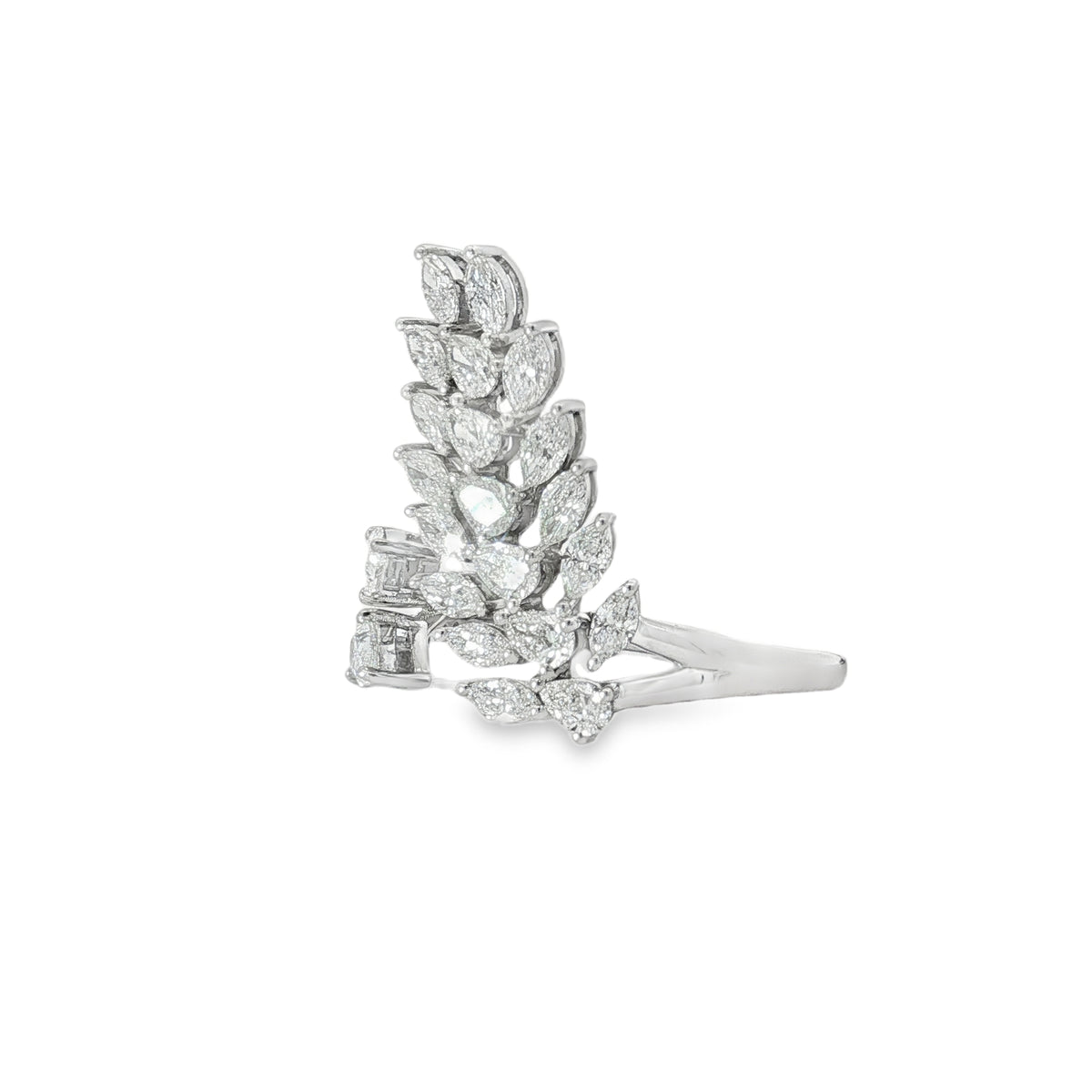 Marquise Diamond Leaf Cluster Ring angled view