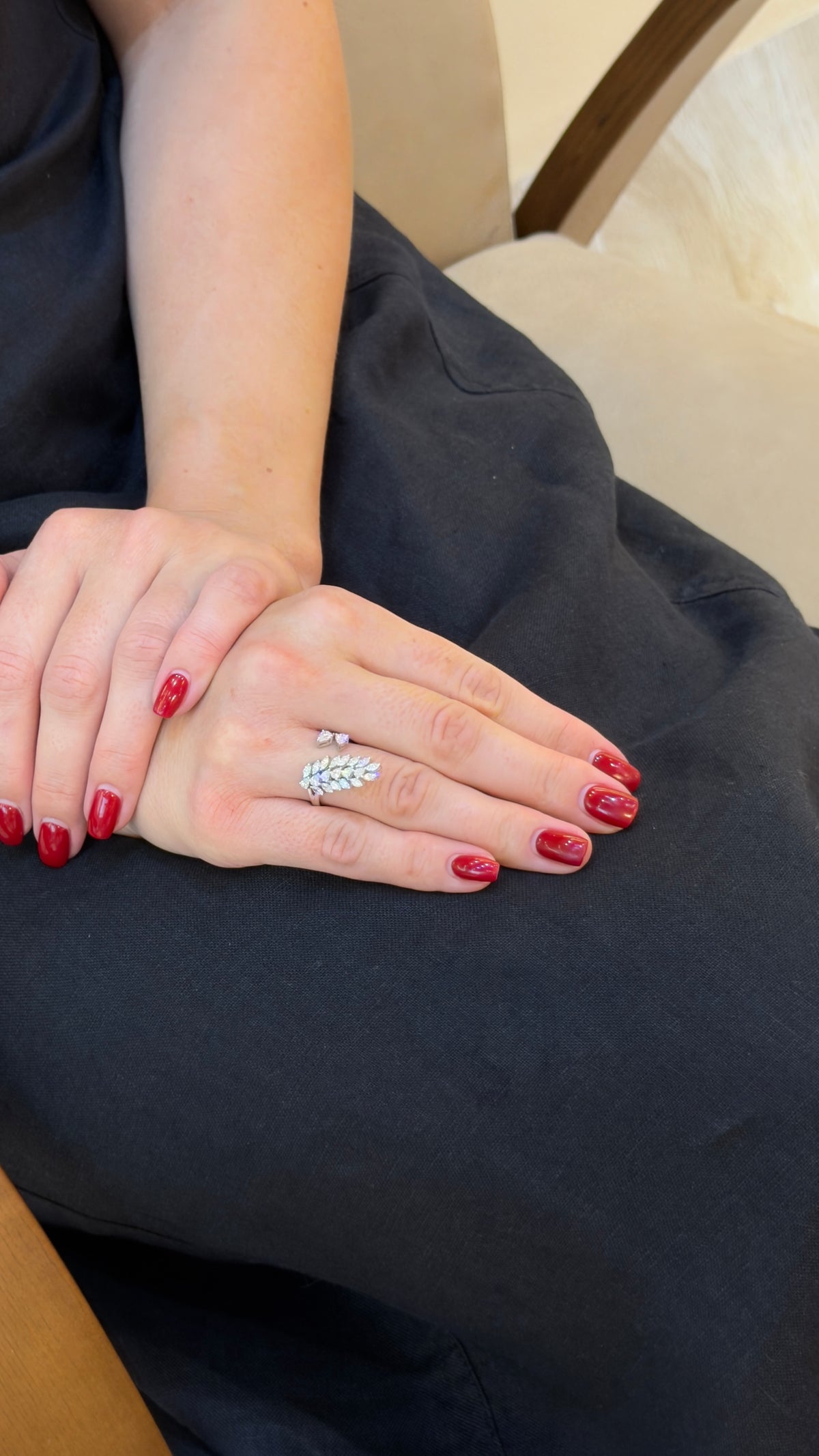 Dramatic Marquise Diamond Leaf Cluster Ring - additional view