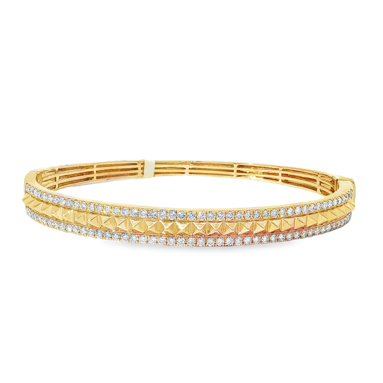 Diamond Lattice Yellow Gold Bangle front view