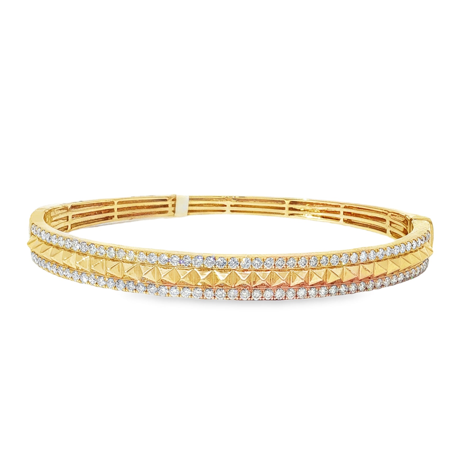 Diamond Lattice Yellow Gold Bangle front view