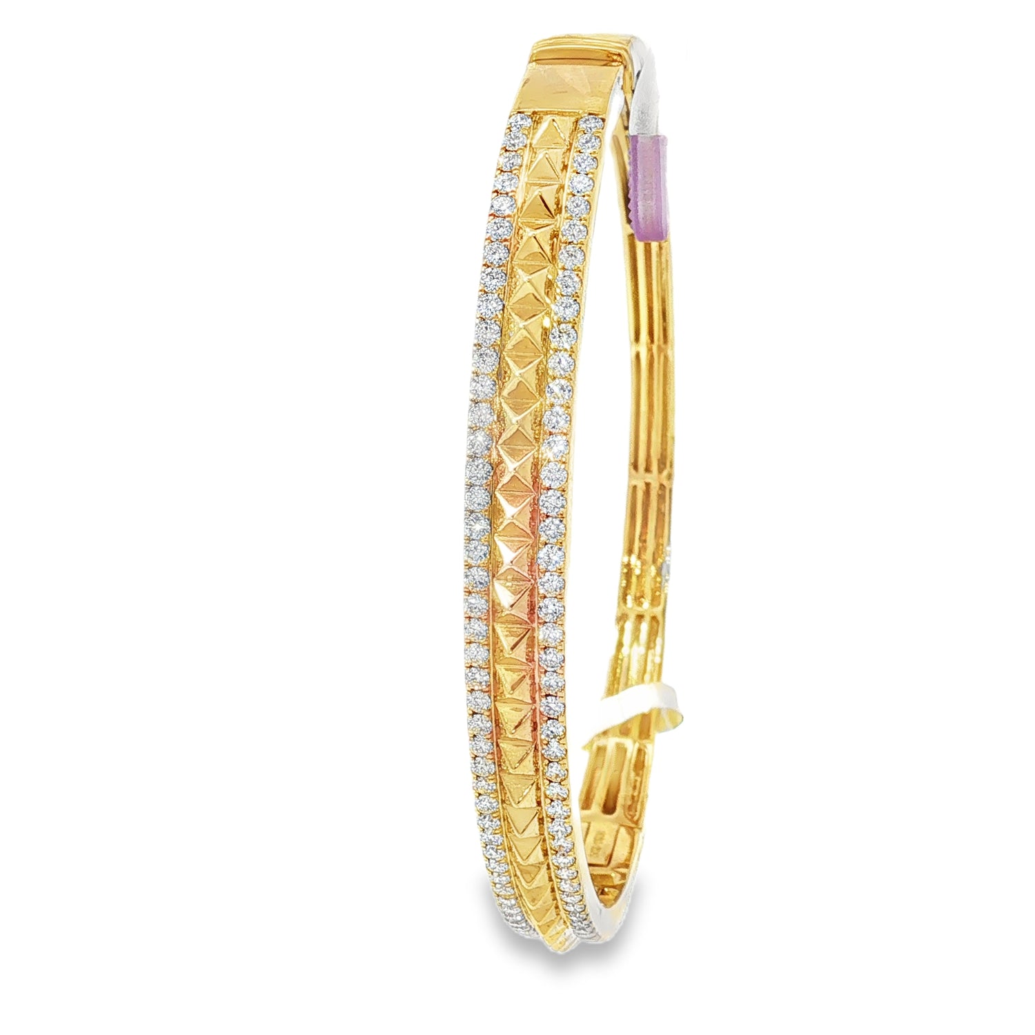 Diamond Lattice Yellow Gold Bangle angled view