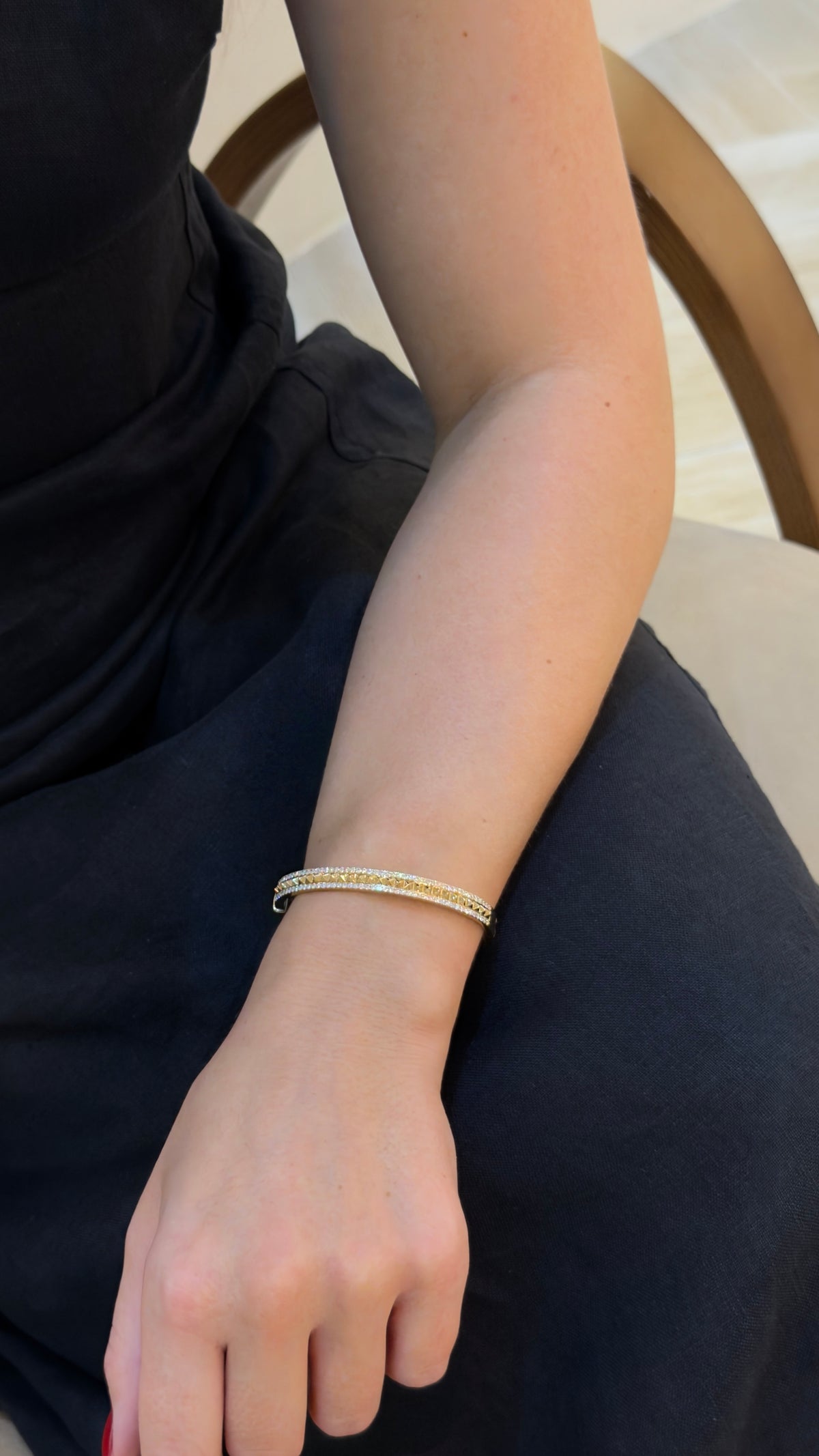 Modern Diamond Lattice Yellow Gold Bangle - additional view