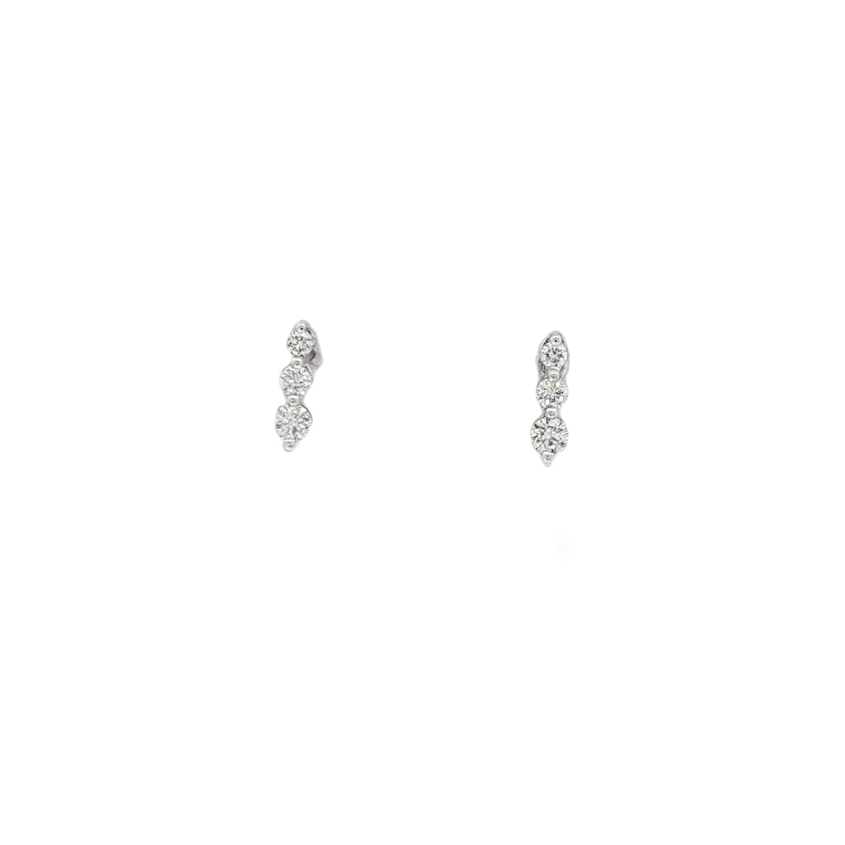 Three-Stone Diamond Bar Stud Earrings front view