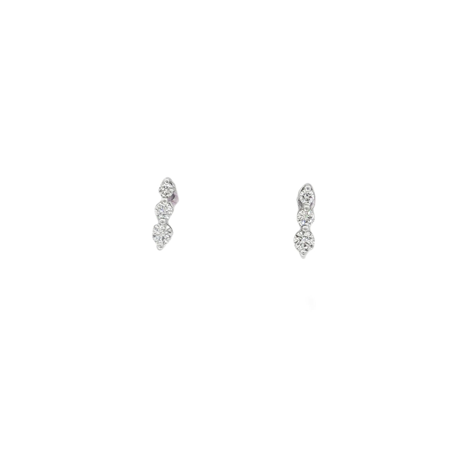 Three-Stone Diamond Bar Stud Earrings front view