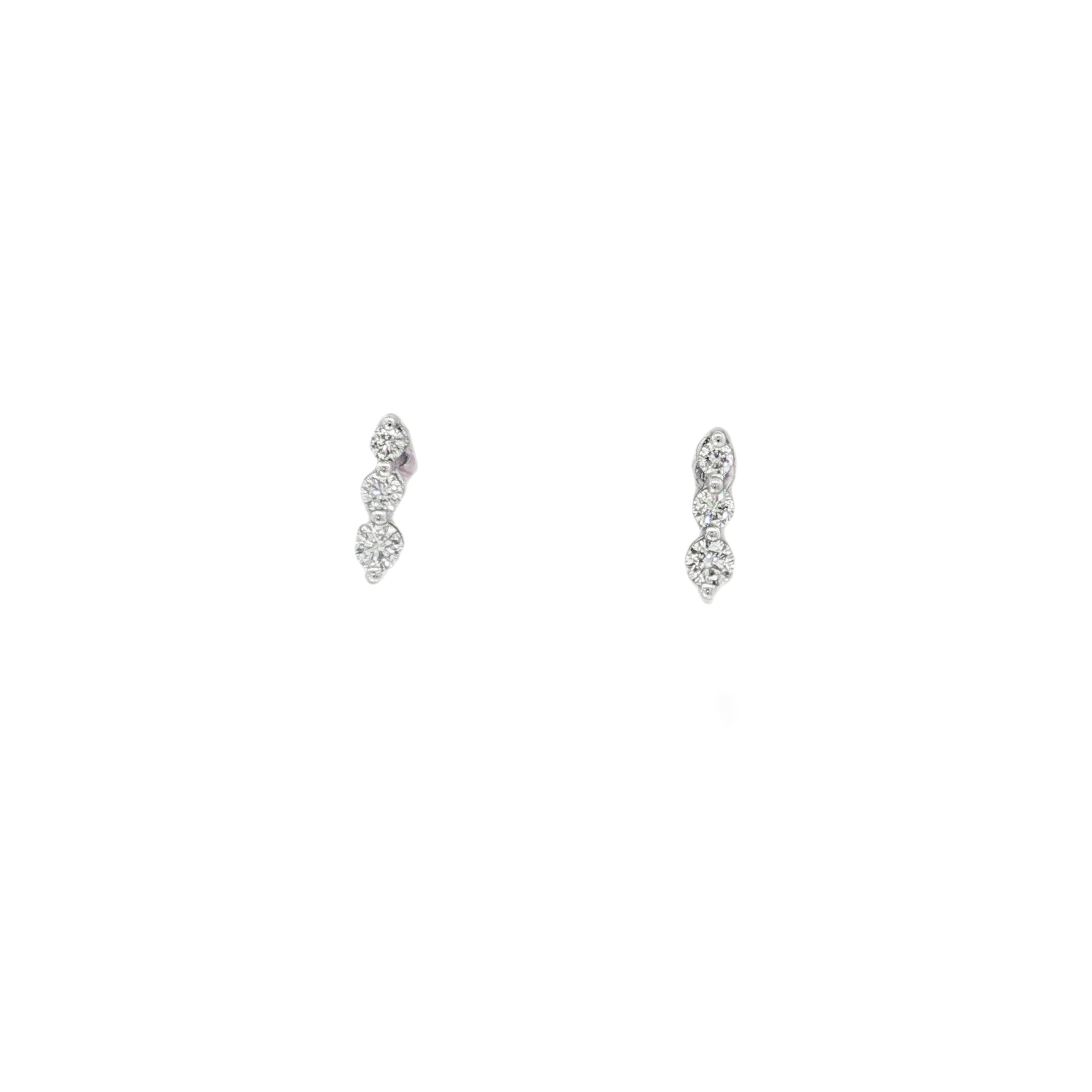 Three-Stone Diamond Bar Stud Earrings front view
