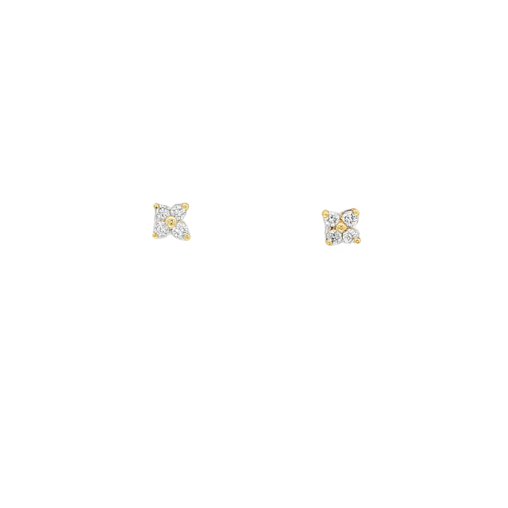 Diamond Flower Yellow Gold Stud Earrings front view