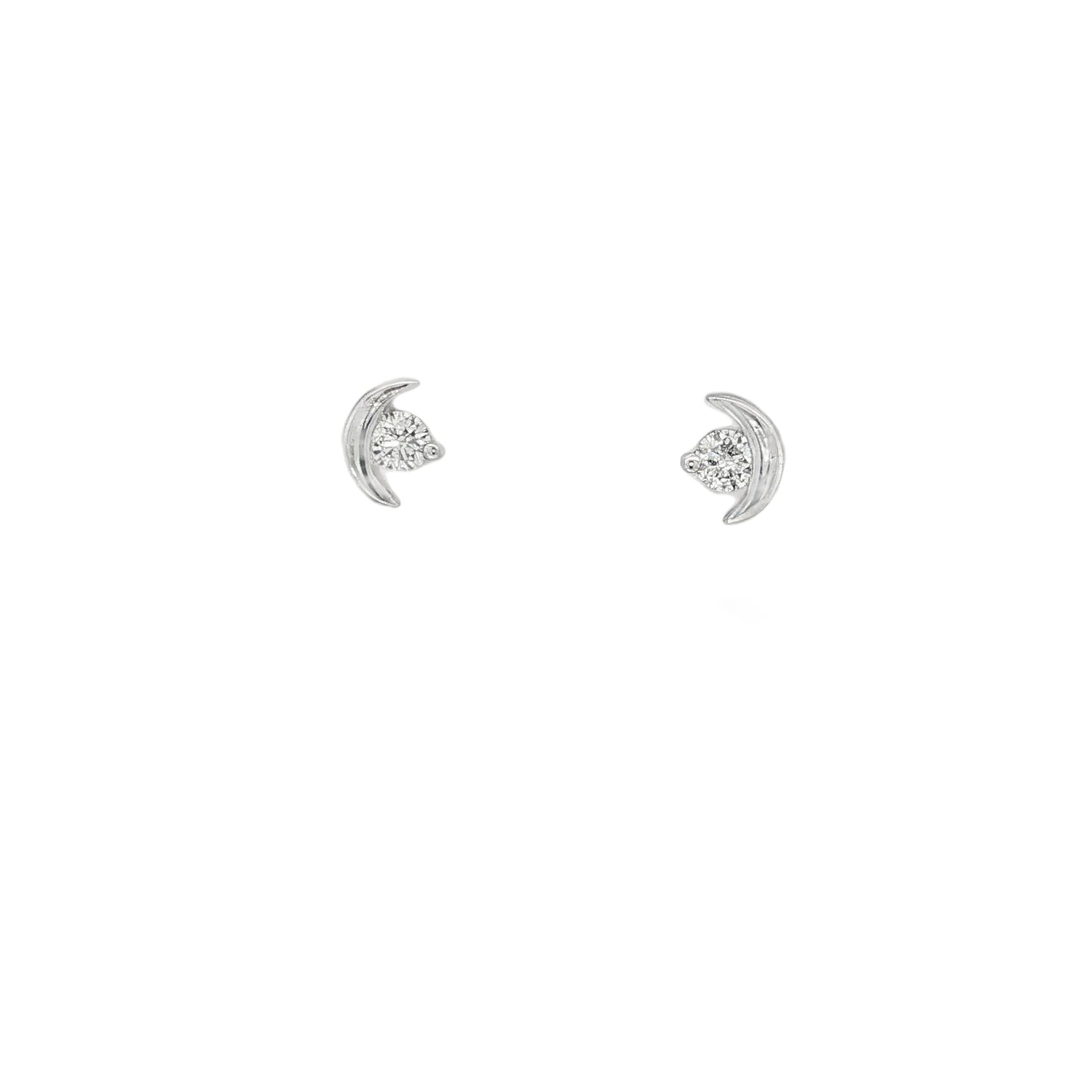 Diamond Crescent Stud Earrings front view