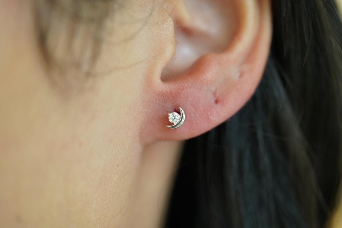 Delicate Diamond Crescent Stud Earrings - additional view