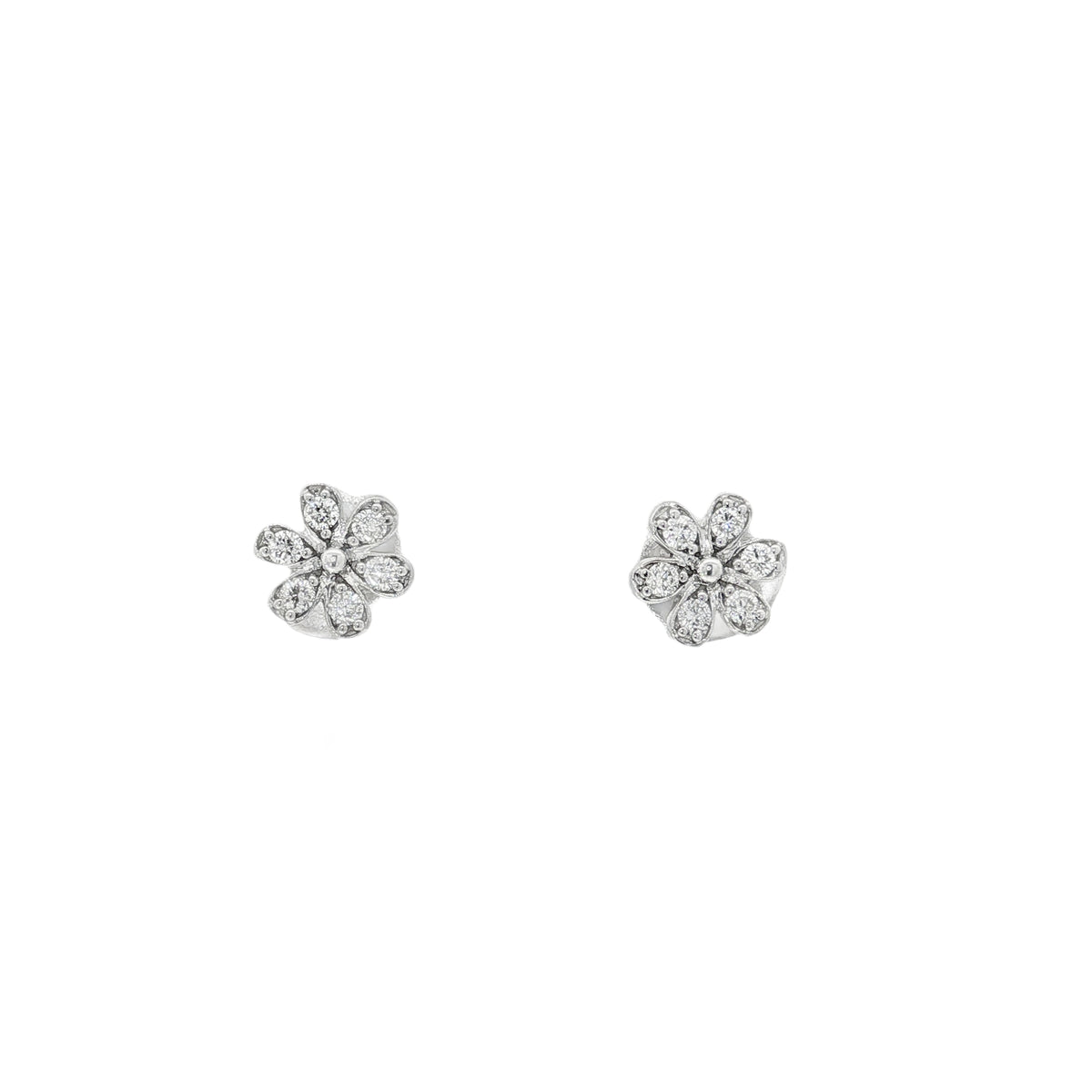 Floral Diamond Cluster Stud Earrings front view