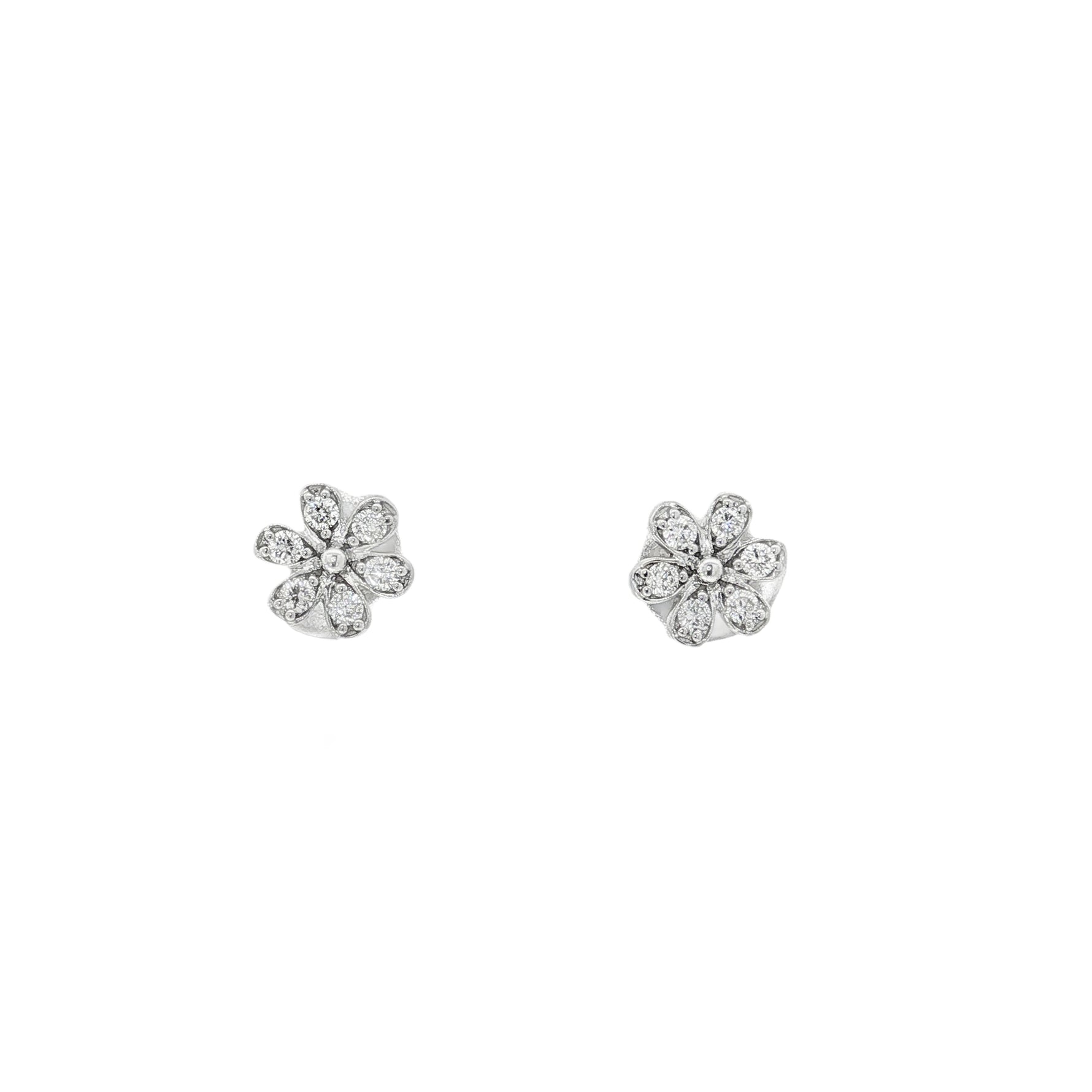 Floral Diamond Cluster Stud Earrings front view
