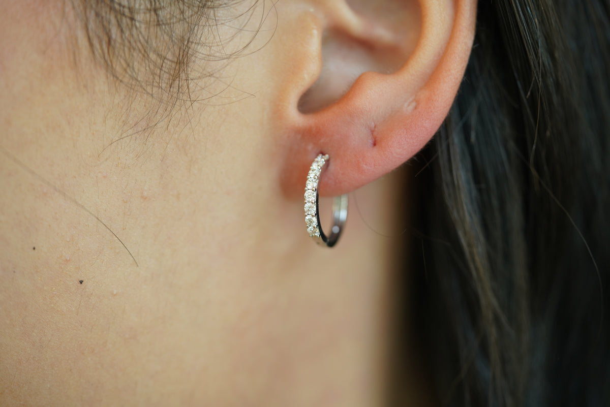 Delicate Round Diamond Oval Hoop Earrings - additional view
