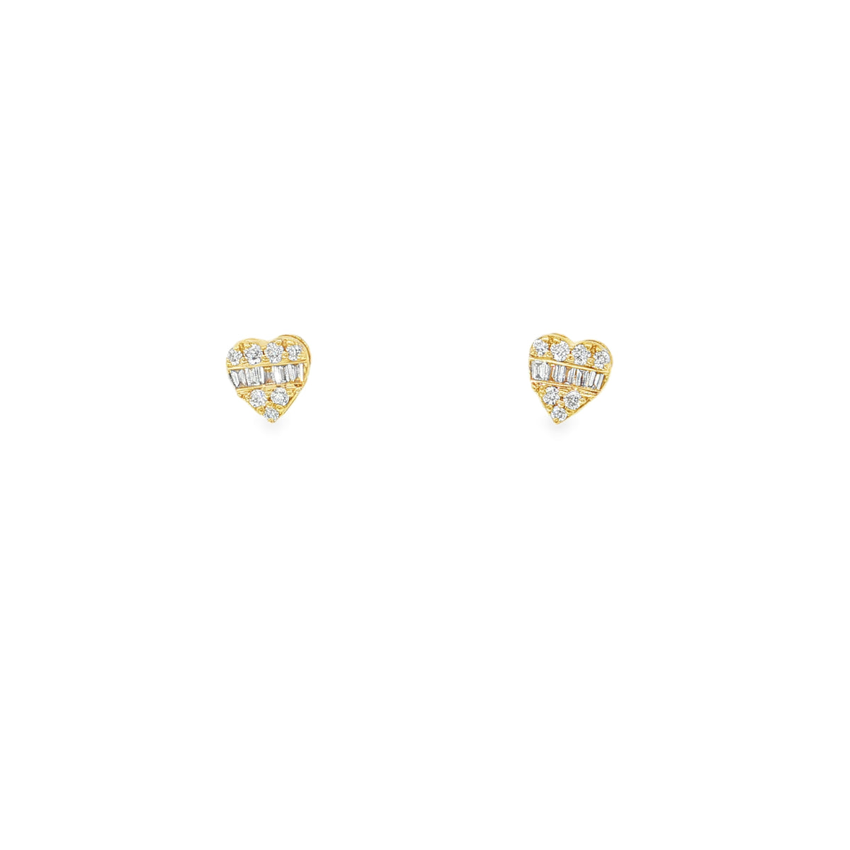 Diamond Heart Yellow Gold Stud Earrings front view