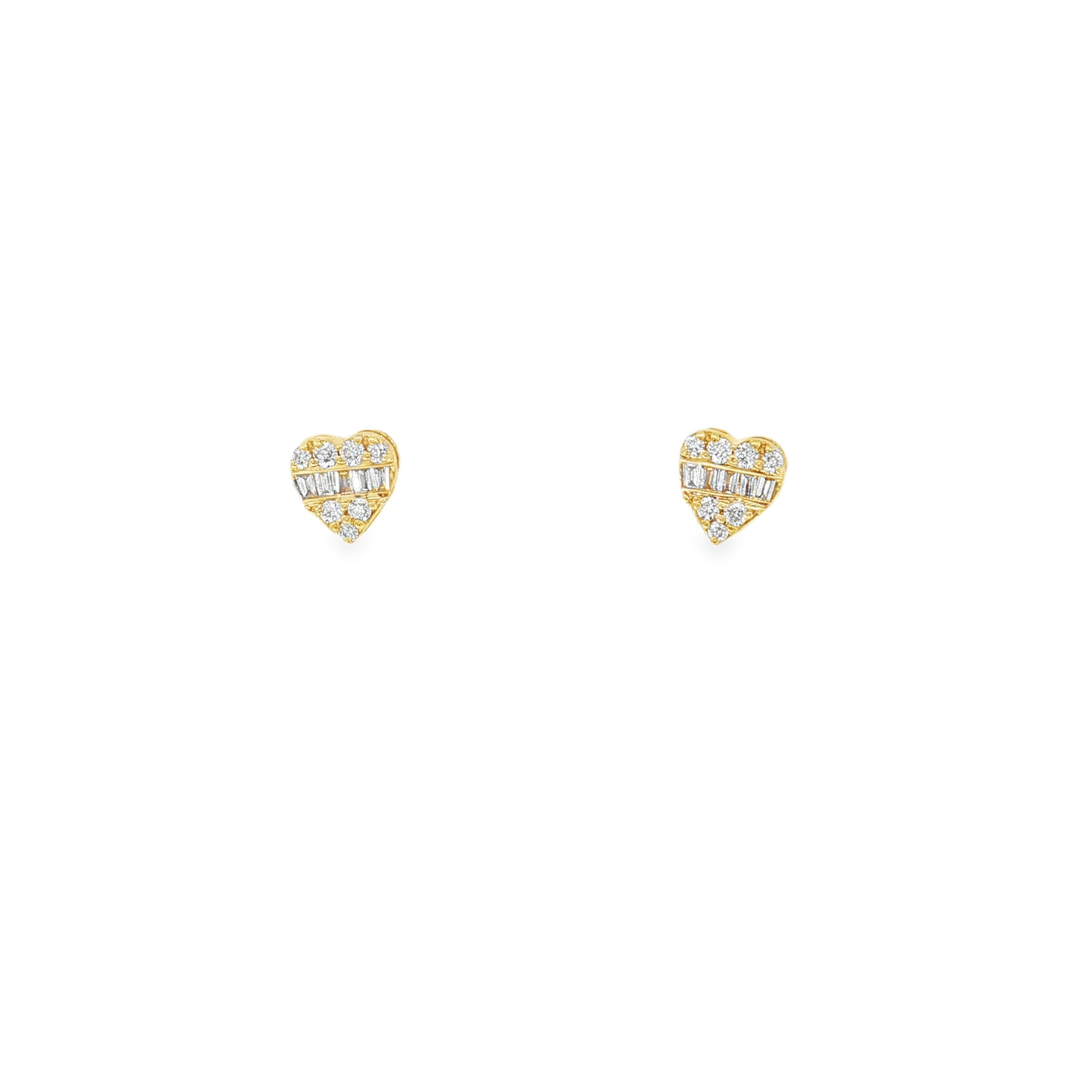 Diamond Heart Yellow Gold Stud Earrings front view