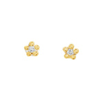 Beaded Flower Diamond Yellow Gold Earrings front view