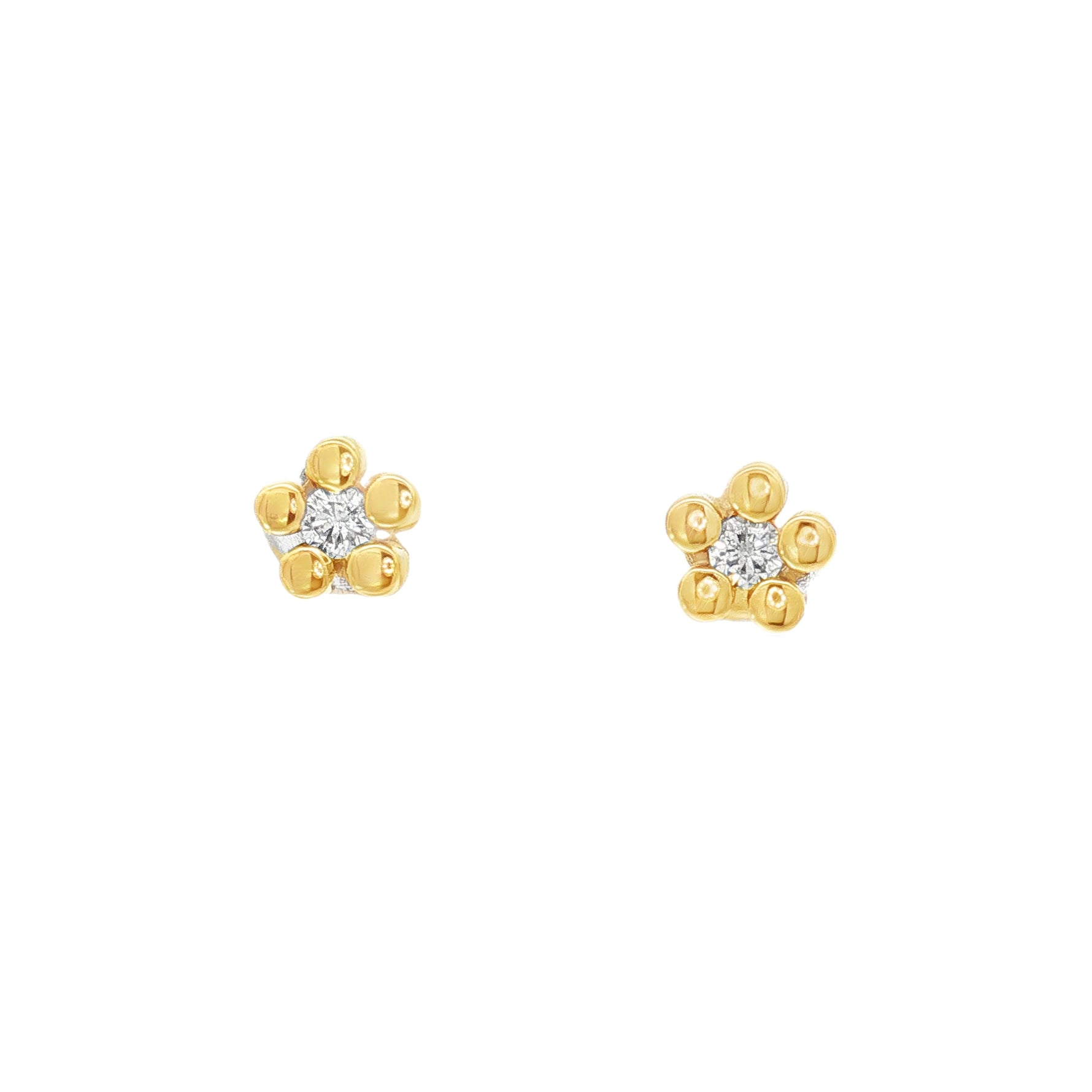 Beaded Flower Diamond Yellow Gold Earrings front view