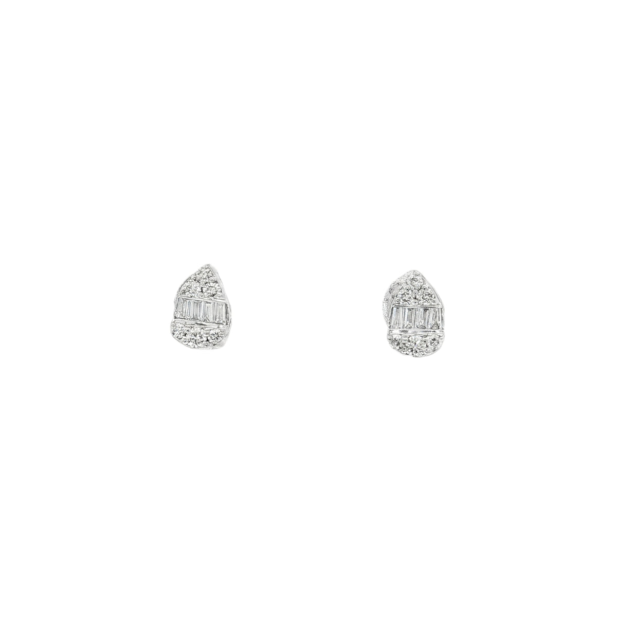 Baguette Diamond Teardrop Stud Earrings front view