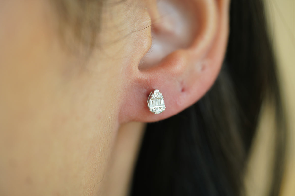 Baguette Diamond Teardrop Stud Earrings - additional view