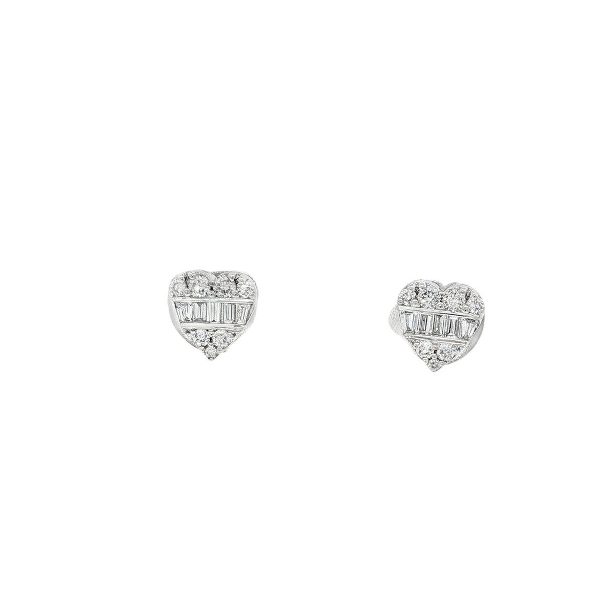 Baguette Diamond Heart Stud Earrings front view