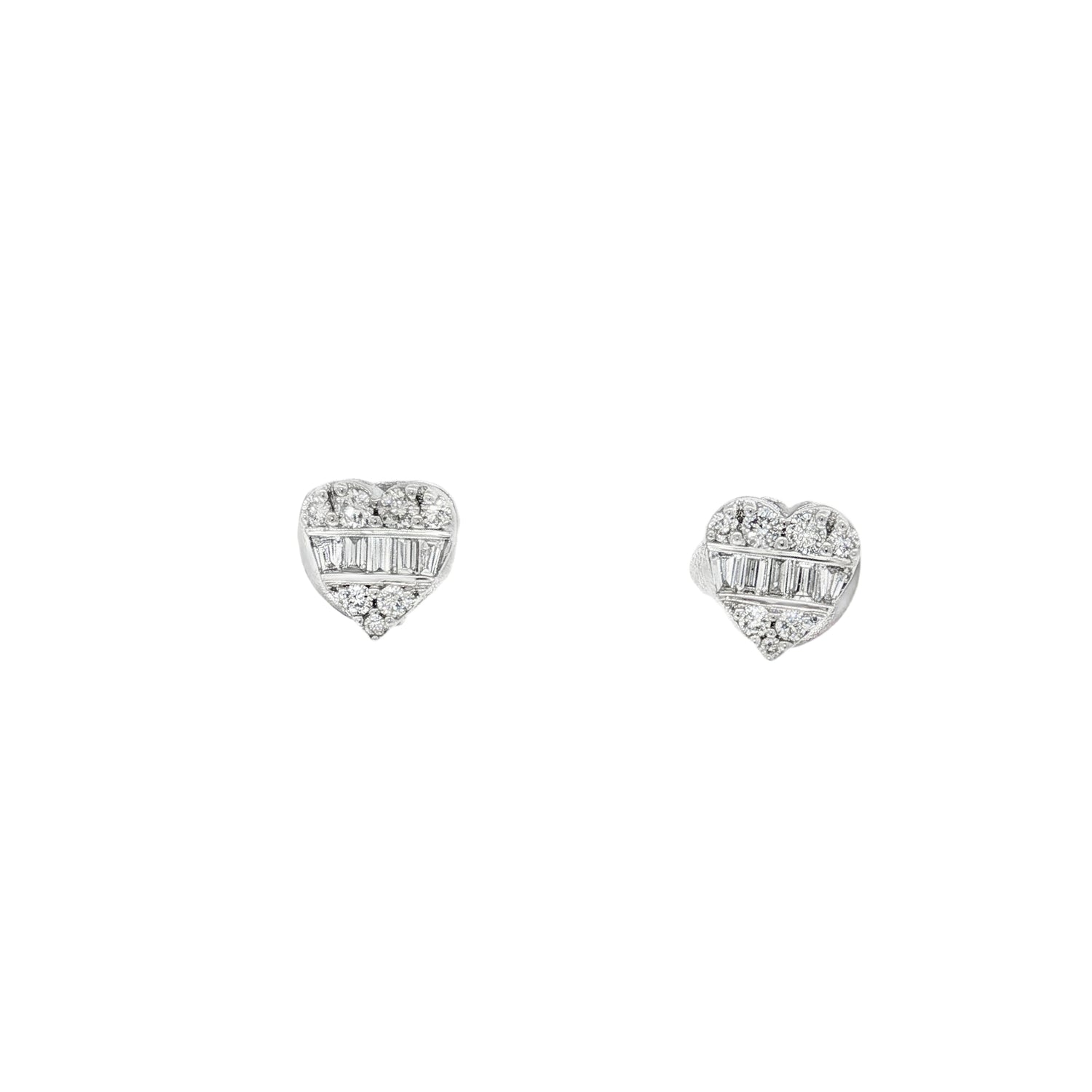 Baguette Diamond Heart Stud Earrings front view