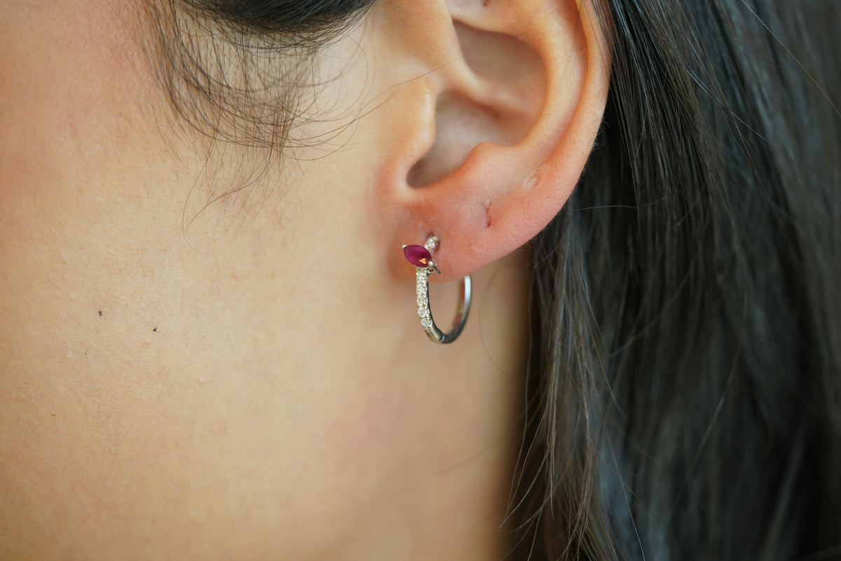 Ruby Marquise Accent Diamond Hoop Earrings - additional view