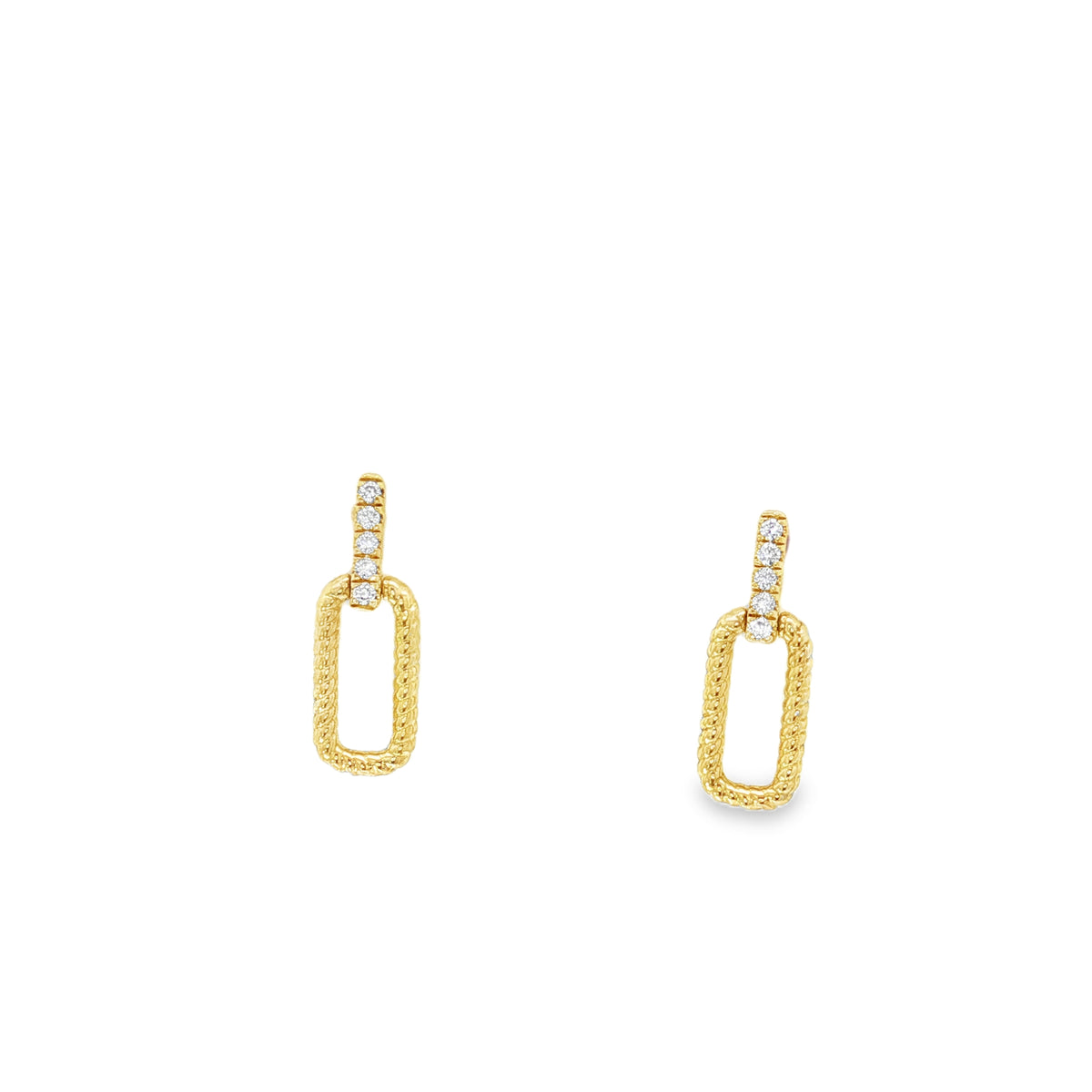 Diamond Link Yellow Gold Dangle Earrings front view
