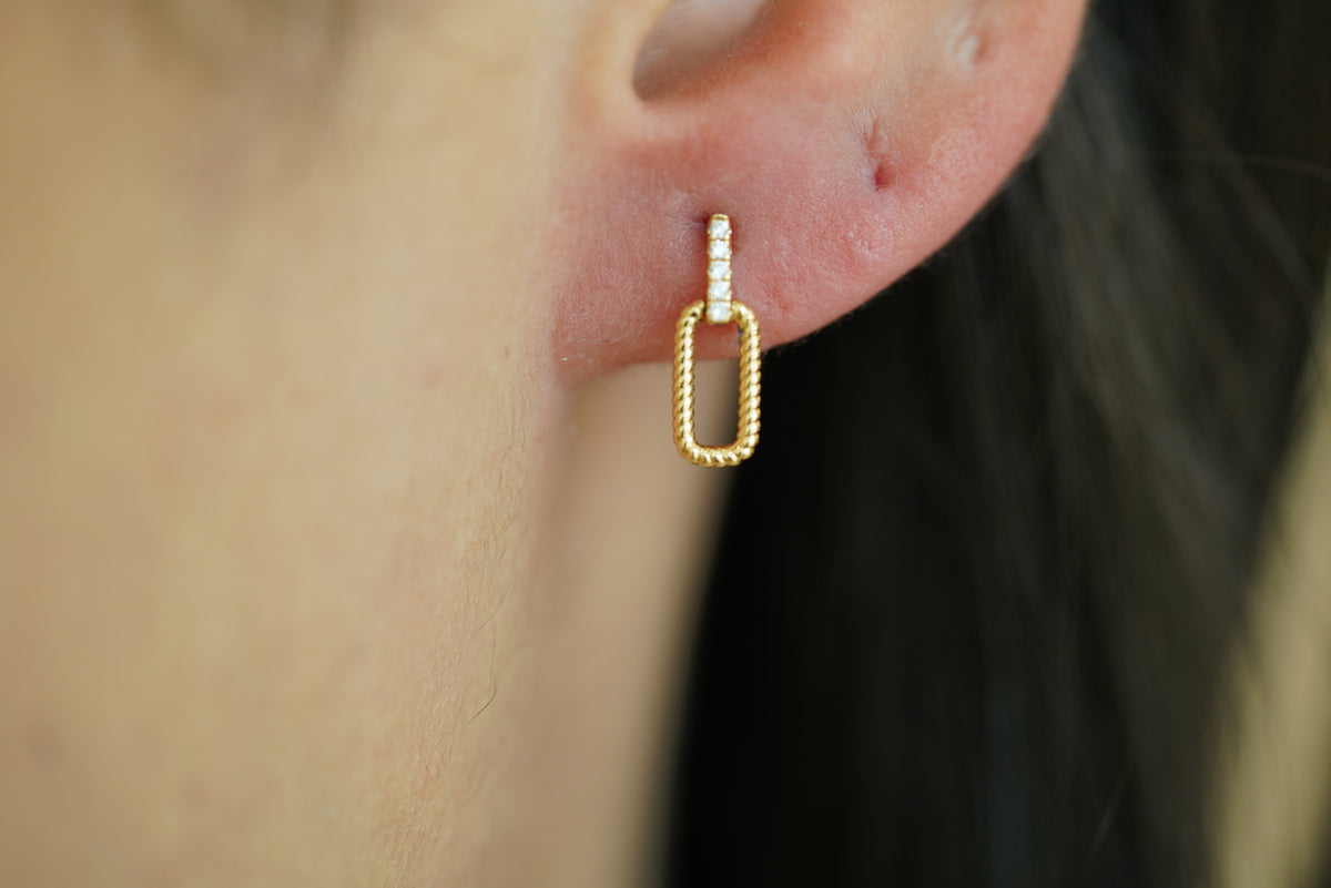 Sleek Diamond Link Yellow Gold Dangle Earrings - additional view