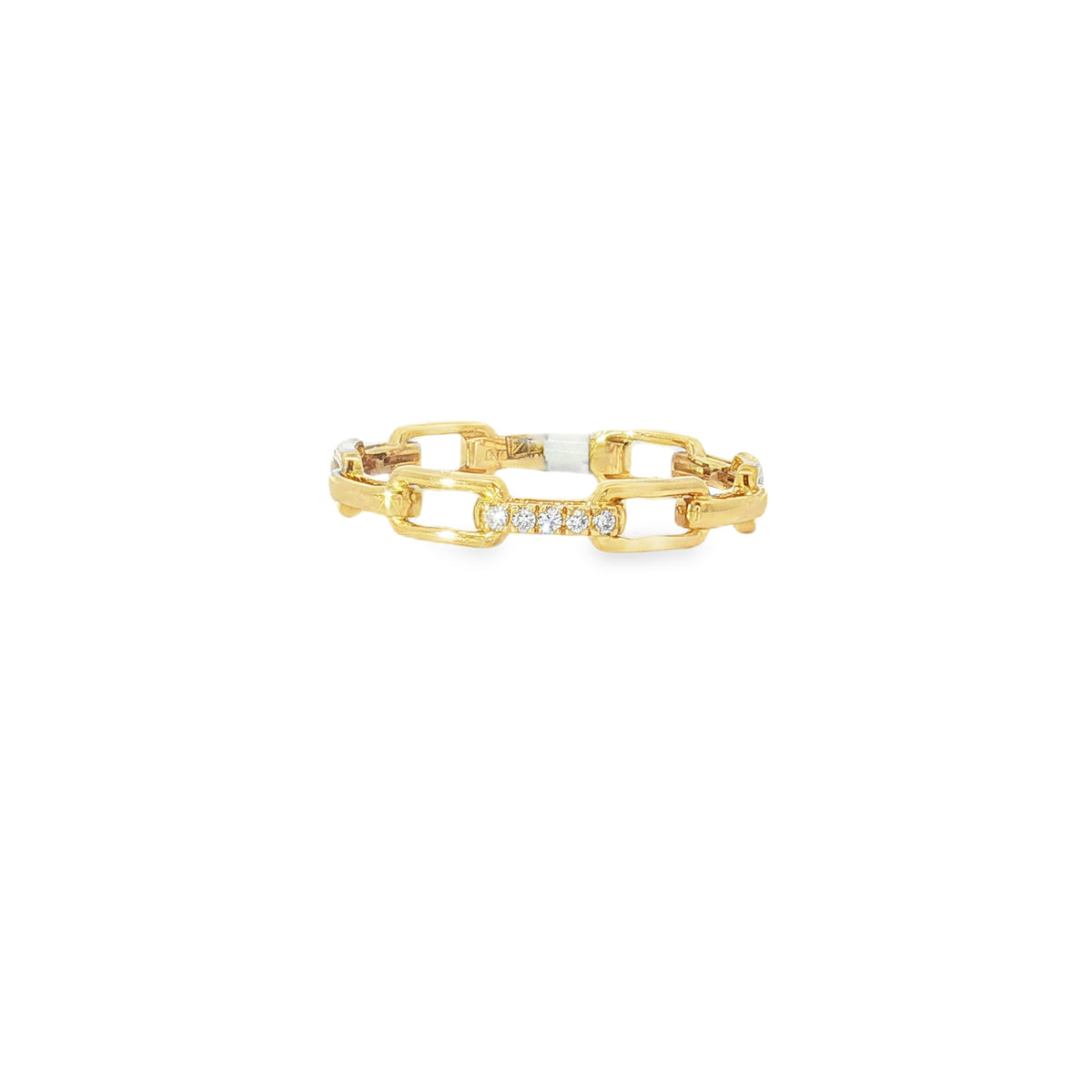 Diamond Paper Clip Yellow Gold Chain Ring