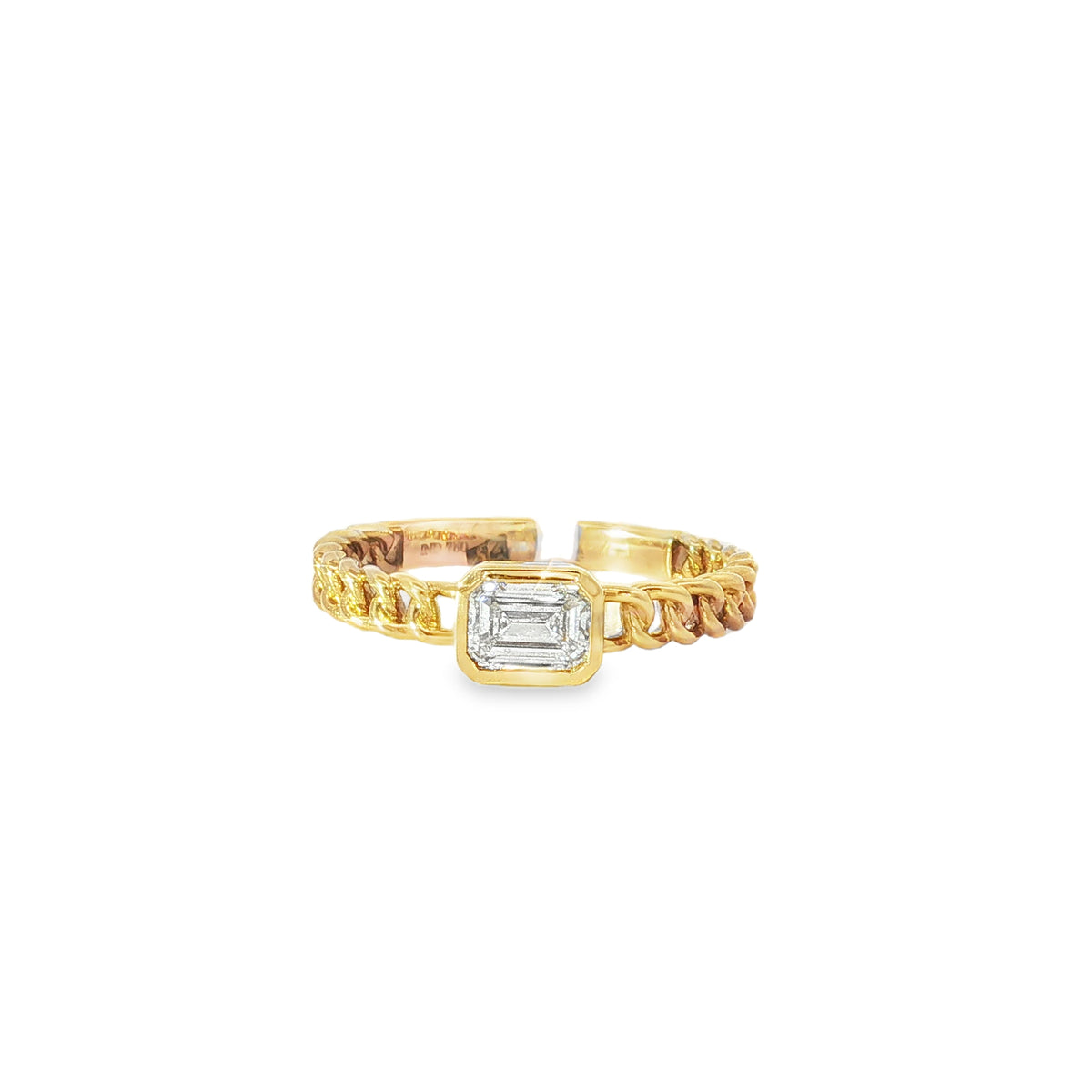 Cuban Link Yellow Gold Ring front view