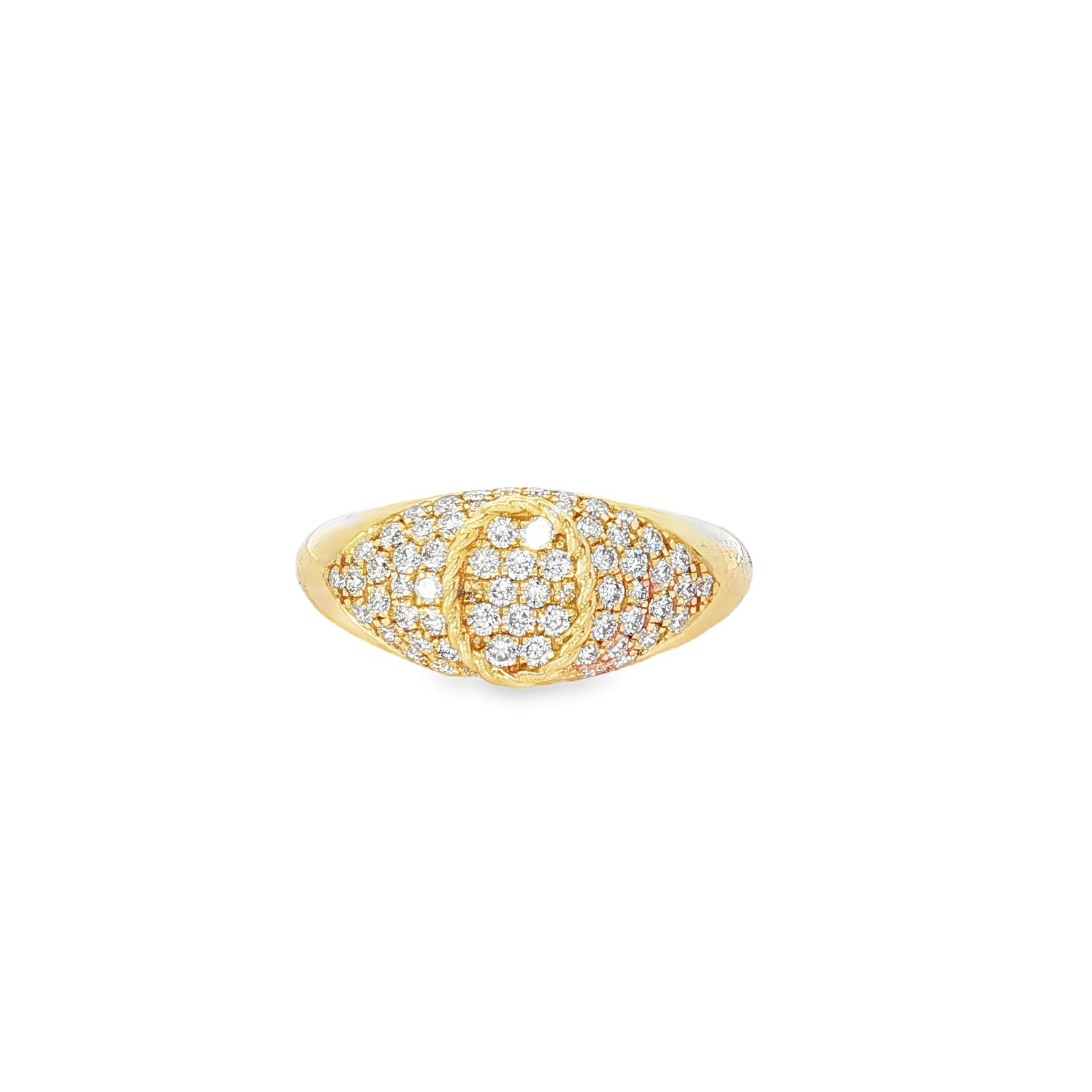 Oval Diamond Yellow Gold Signet Ring front view