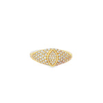 Marquise Diamond Yellow Gold Signet Ring front view