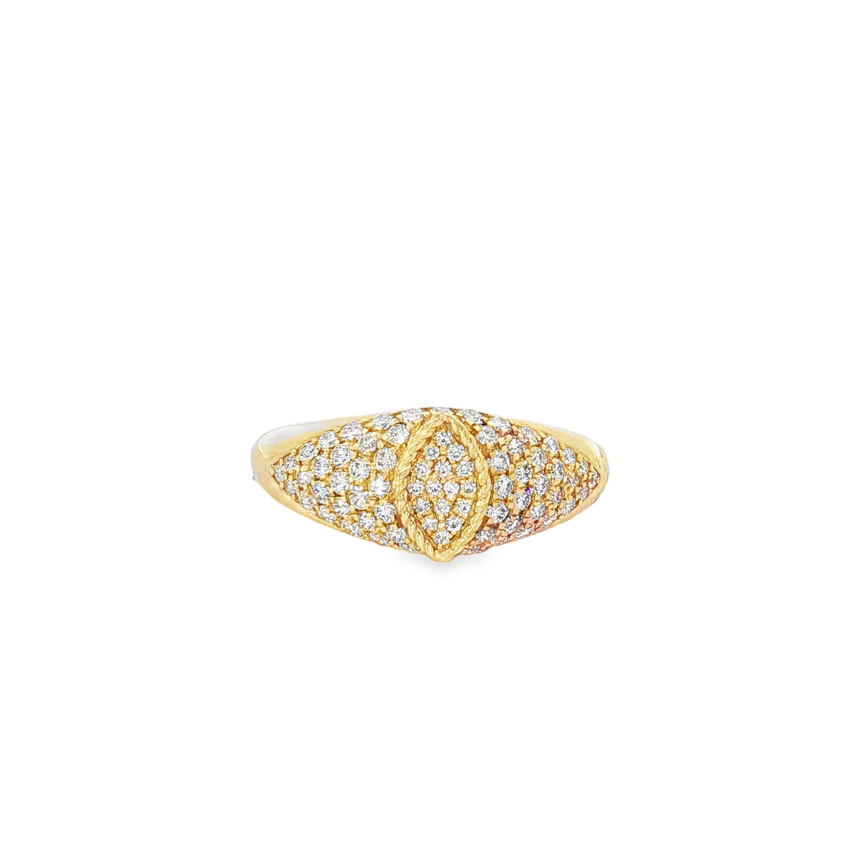 Marquise Diamond Yellow Gold Signet Ring front view