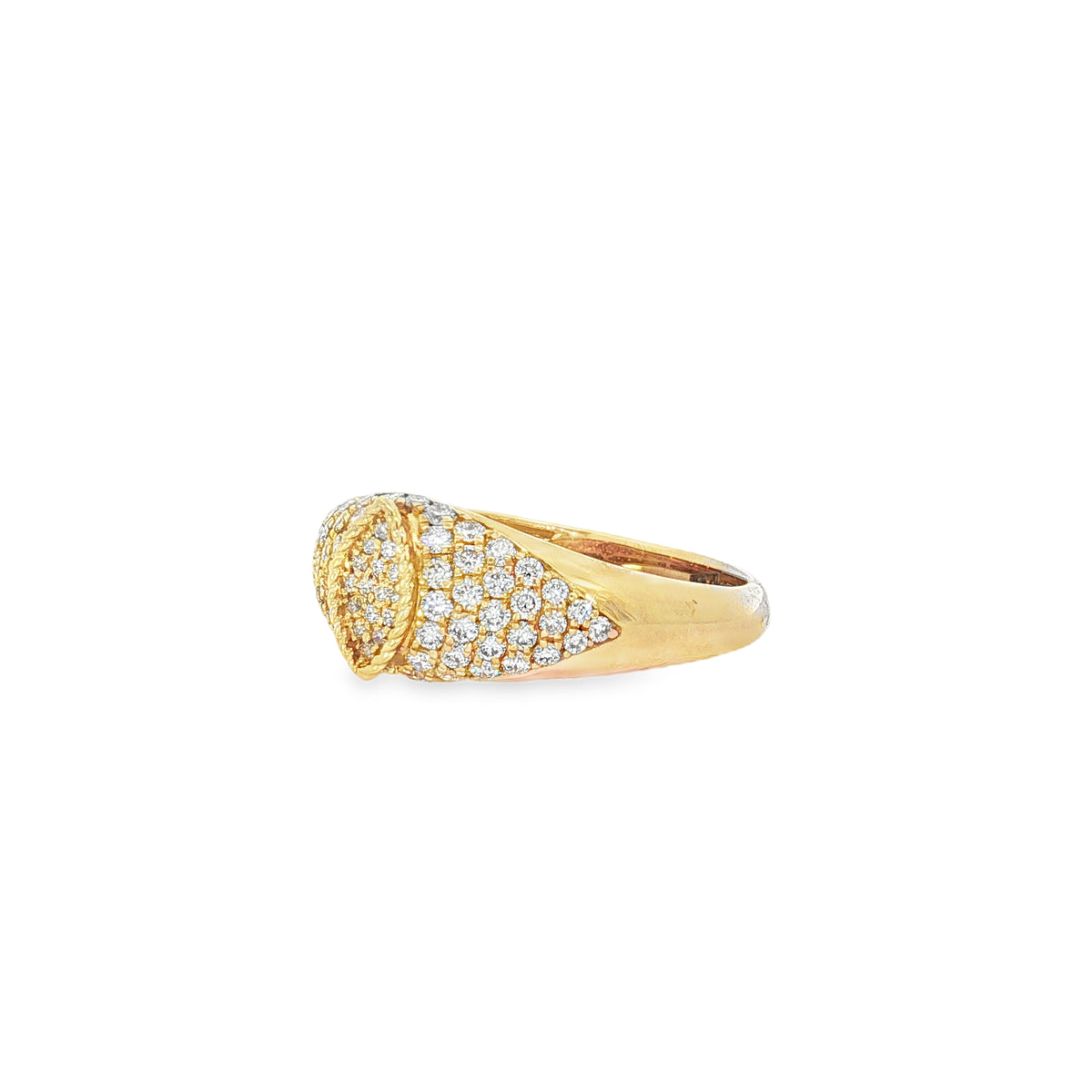 Marquise Diamond Yellow Gold Signet Ring angled view