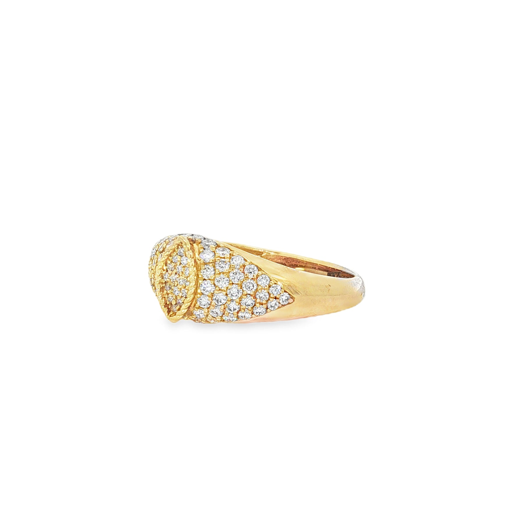 Marquise Diamond Yellow Gold Signet Ring angled view