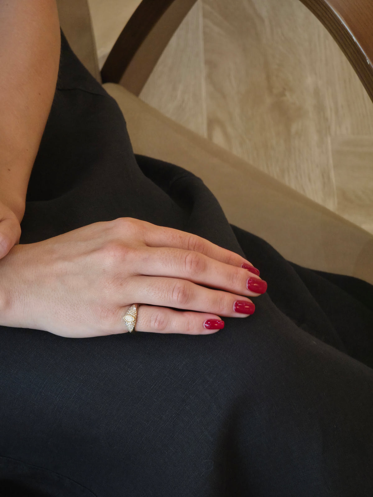 Sleek Marquise Diamond Yellow Gold Signet Ring - additional view