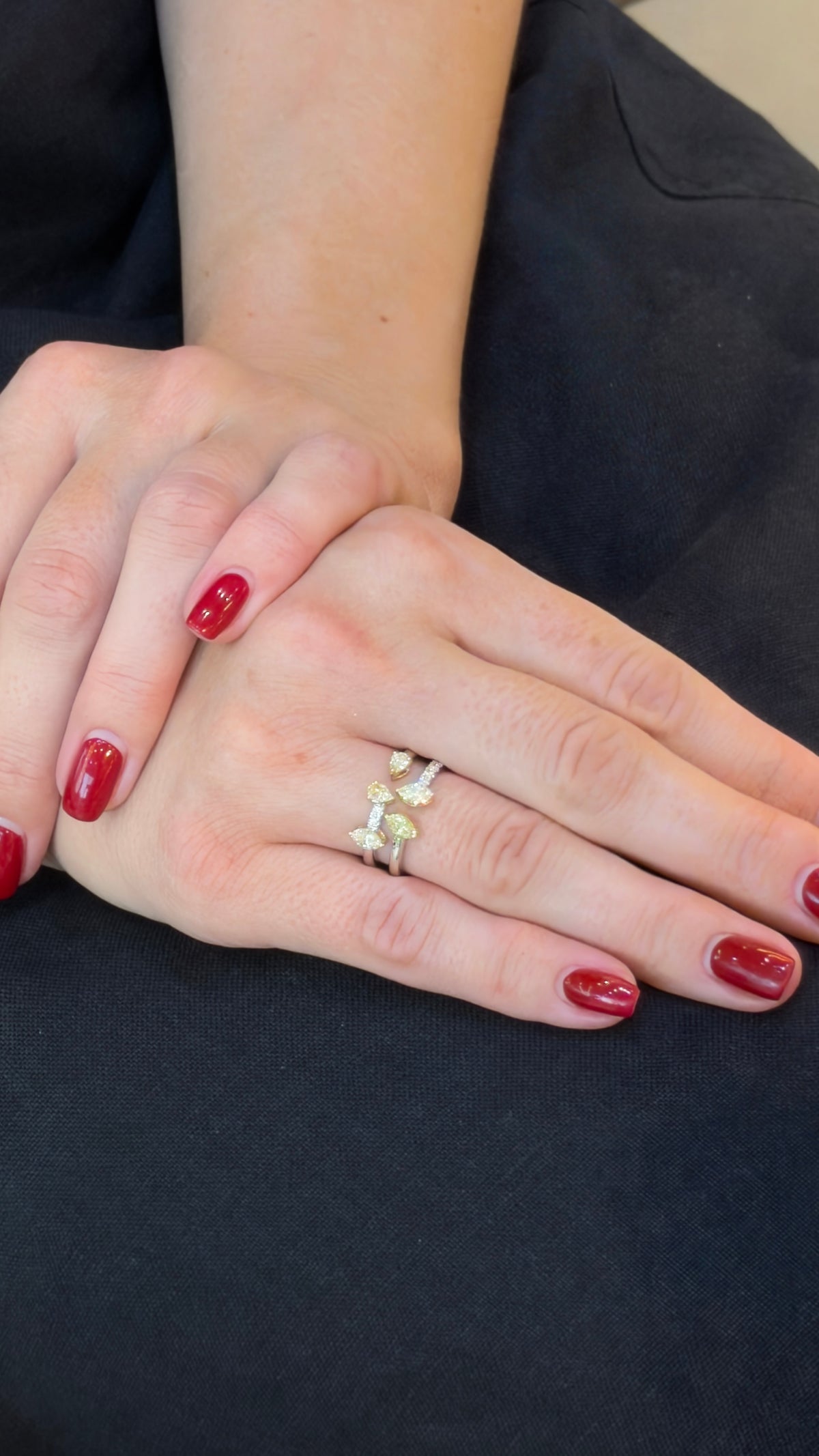 Mixed-Cut Diamond Two-Tone Double-Band Ring