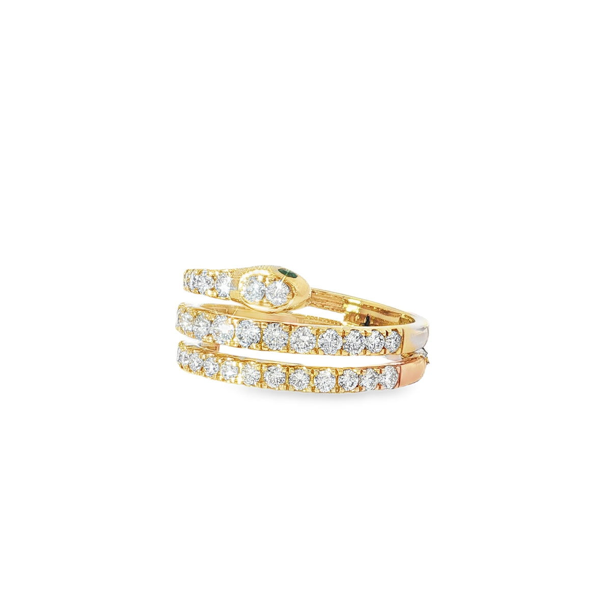 Emerald Diamond Wrap Yellow Gold Ring angled view