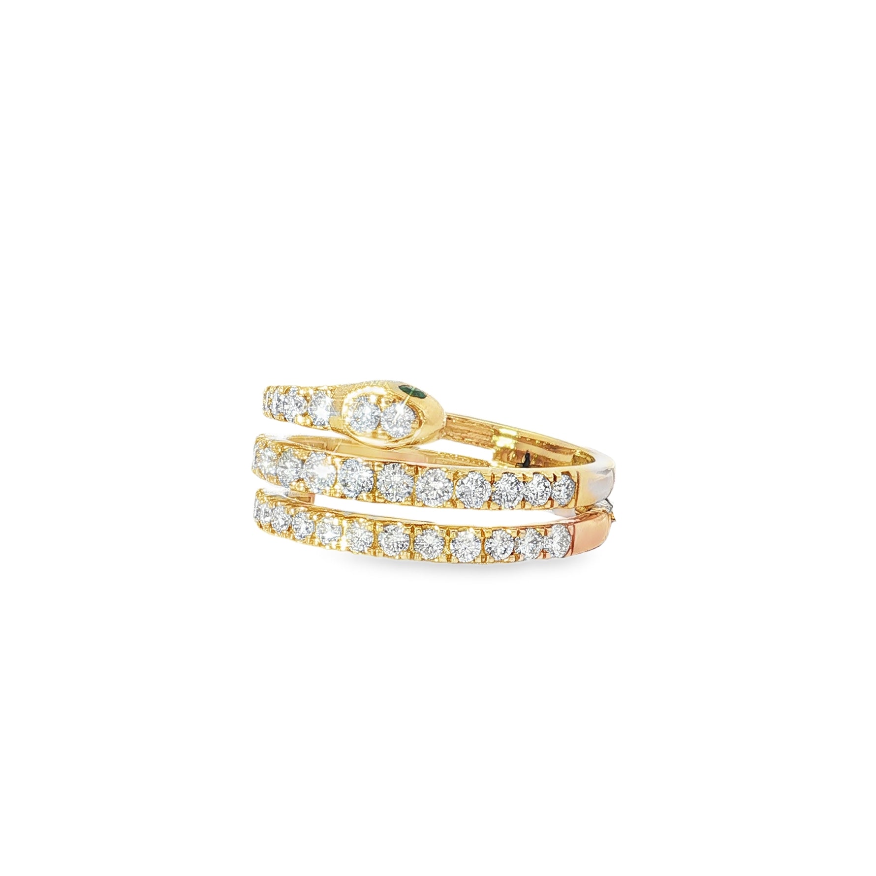 Emerald Diamond Wrap Yellow Gold Ring angled view