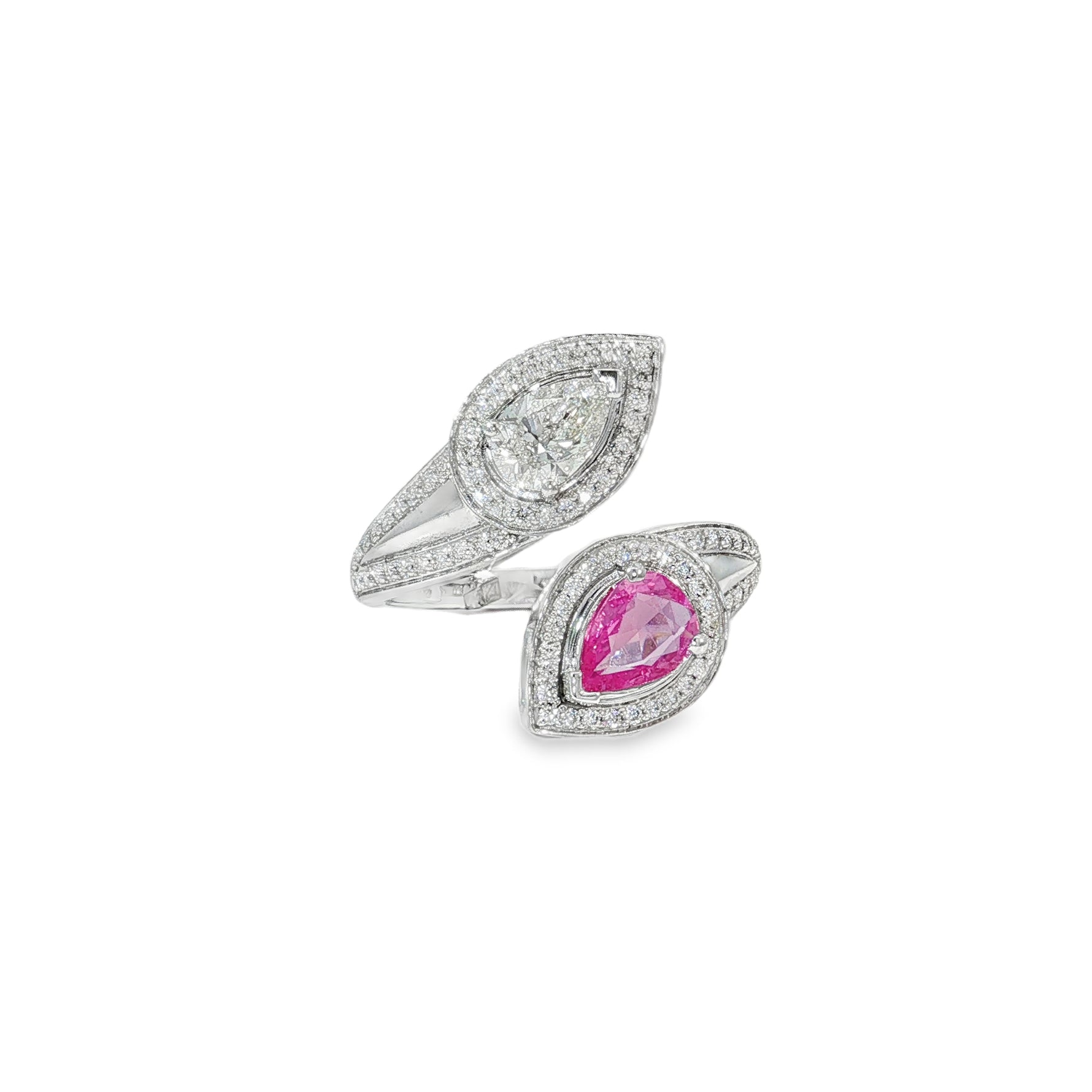 Opposing Pear Diamond Bypass Ring front view