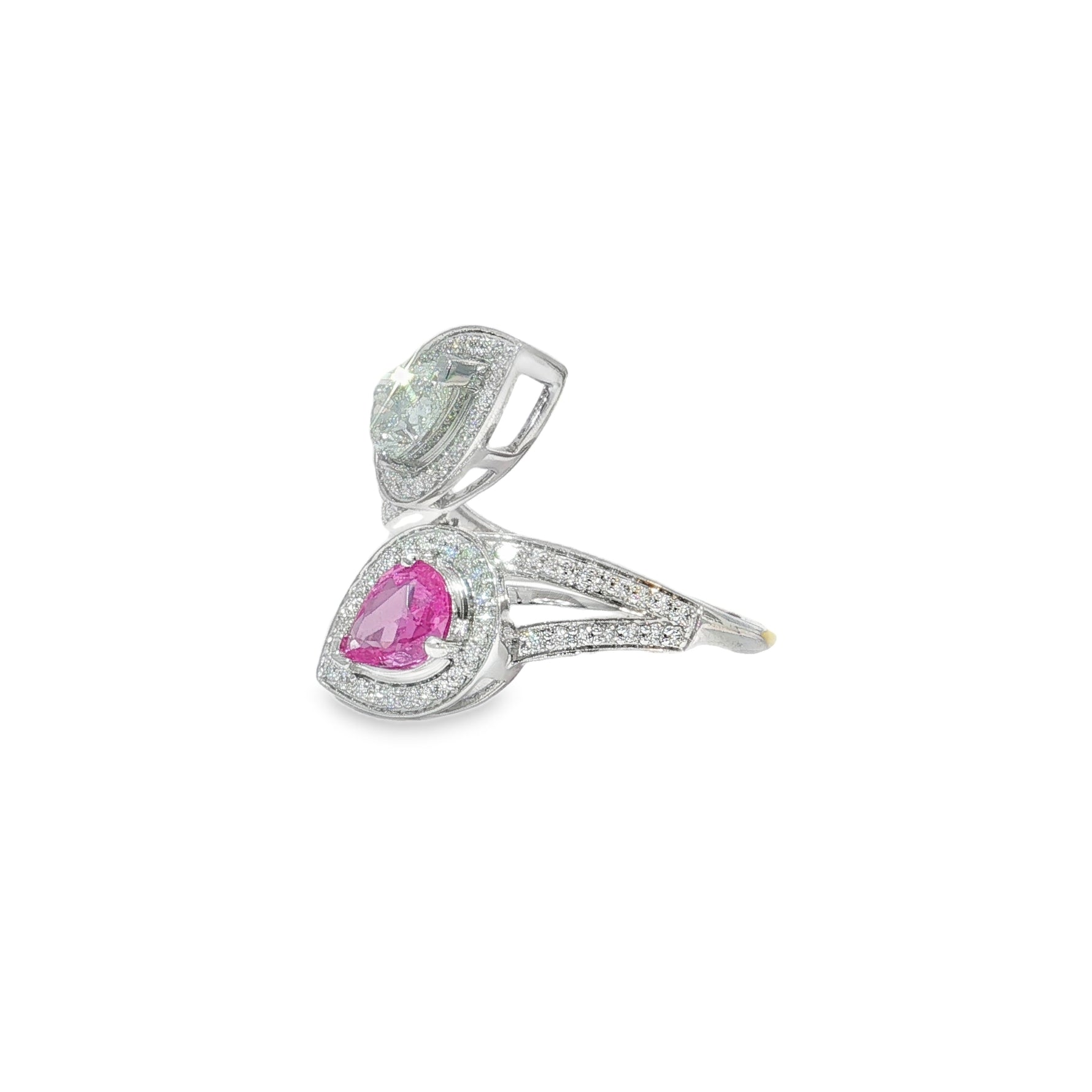 Opposing Pear Diamond Bypass Ring angled view