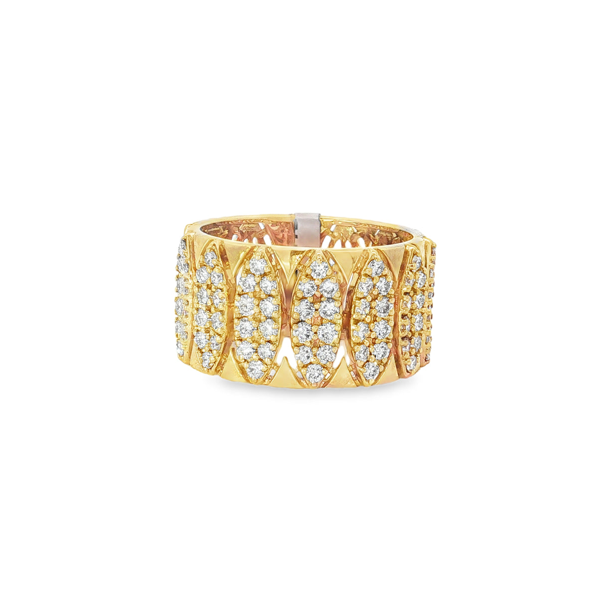 Oval Lattice Diamond Yellow Gold Ring front view