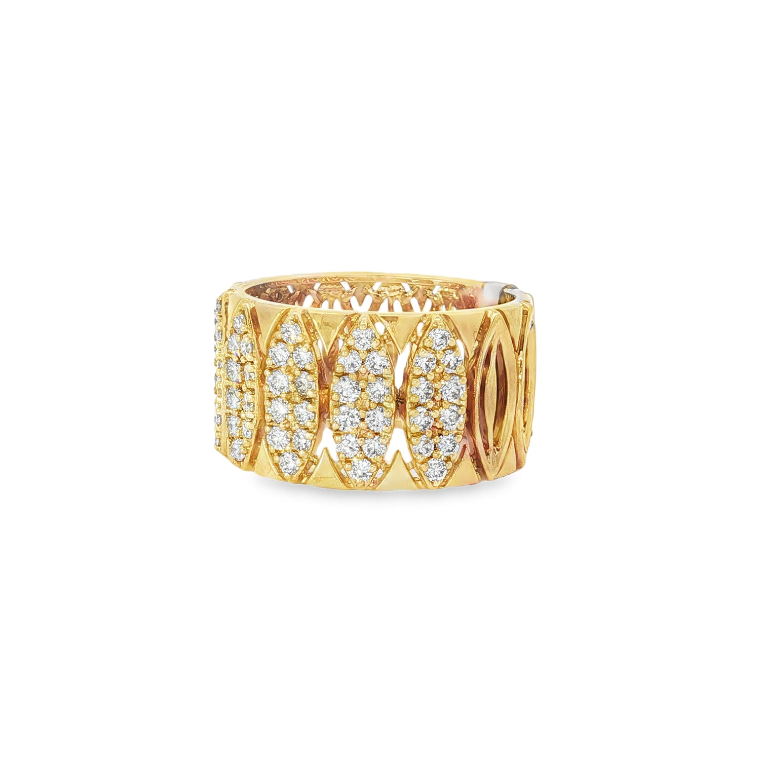 Oval Lattice Diamond Yellow Gold Ring angled view