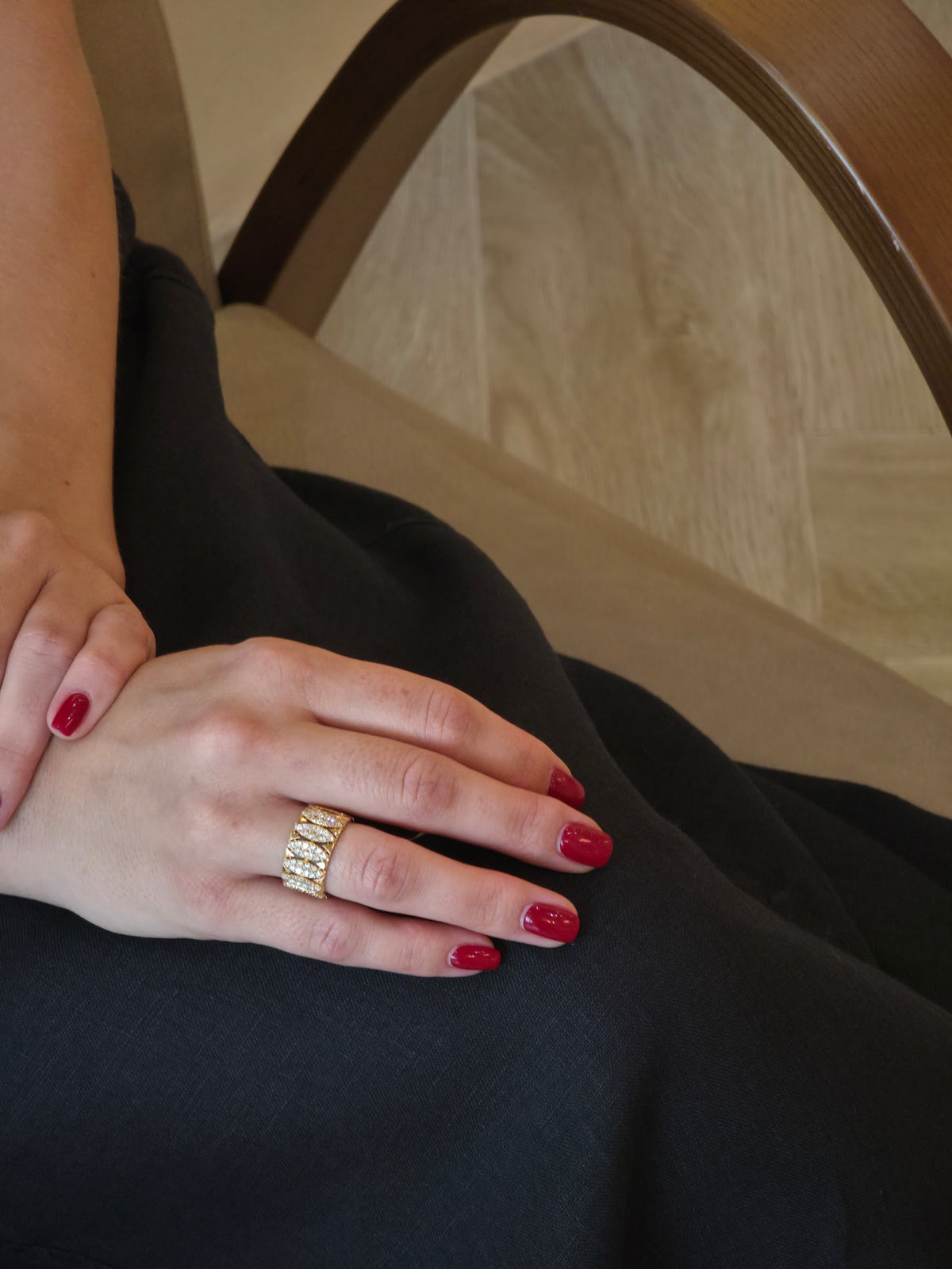 Oval Lattice Diamond Yellow Gold Ring - additional view
