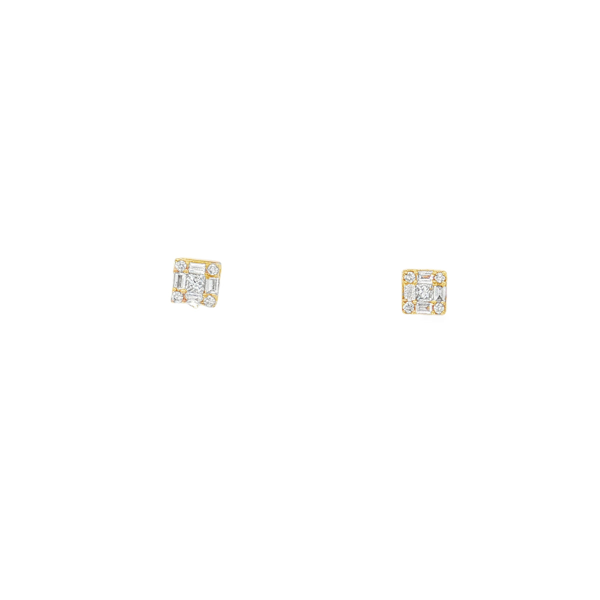 Mixed-Cut Diamond Yellow Gold Stud Earrings front view