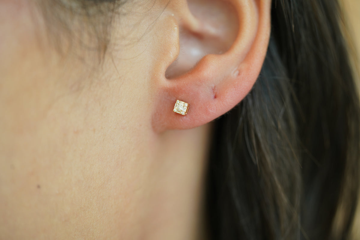 Mixed-Cut Diamond Yellow Gold Stud Earrings - additional view