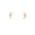 Diamond Crescent Yellow Gold Stud Earrings front view